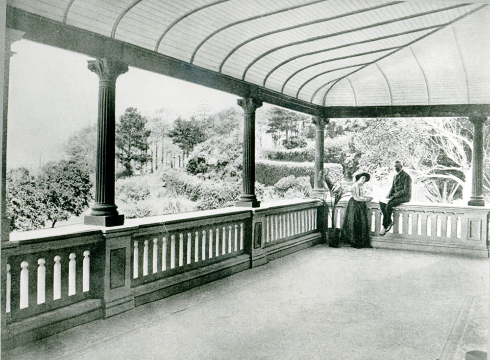 Mr and Mrs Miller on the terrace of Cliffbrook House