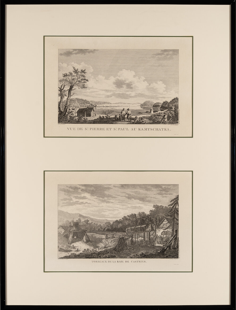 Engraving, Vue de St. Pierre et St. Paul au Kamtschatka, Pl. 56 of Atlas du voyage de Lap&eacute;rouse