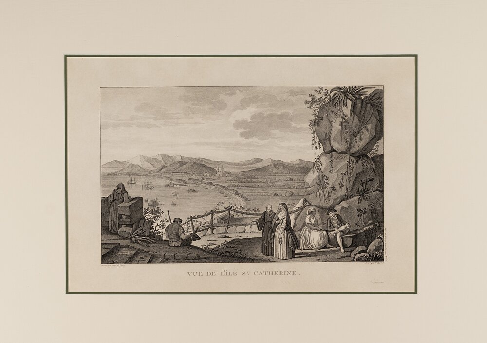 Engraving, Vue de l&rsquo;Ile Ste Catherine, Pl. 2 of Atlas du voyage de Lap&eacute;rouse
