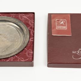 Commemorative silver plate in box, CGM container ship La Perouse