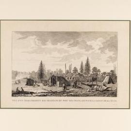 Engraving, Vue d’un etablissement des habitans du Port des Francais pour la saison de la peche, Pl. 21 of Atlas du voyage de Lapérouse