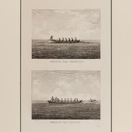 Engraving, Pirogue des Orotchys; Pirogue des Bitchys, Pl. 62 of Atlas du voyage de Lapérouse