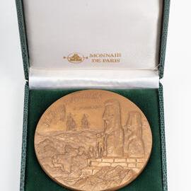 Commemorative medallion of La Perouse expeditions in Alaska and Easter Island 