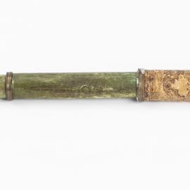 Brass and green leather Telescope with dragon's wings design