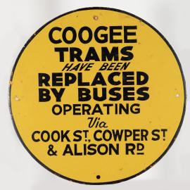 Warning Sign: Coogee Trams have been replaced by Buses