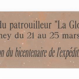 Commemorative Plaque, Patrol Vessel La Glorieuse, Sydney Visit 2003