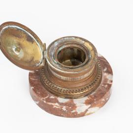 Ornamental Brass and Marble Inkwell