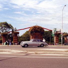 Woollahra Gates entrance to Centennial Park decorated with Australian native flowers for the celebration of the Centenary of the Federation of Australia