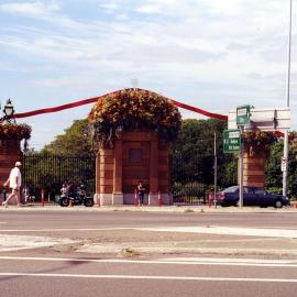 Woollahra Gates entrance to Centennial Park decorated with Australian native flowers for the celebration of the Centenary of the Federation of Australia