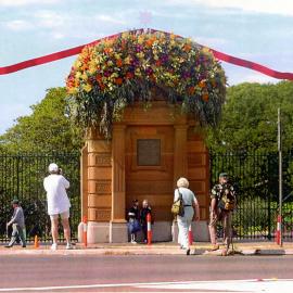 Woollahra Gates entrance to Centennial Park decorated with Australian native flowers for the celebration of the Centenary of the Federation of Australia