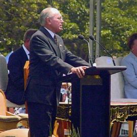 Prime Minister John Howard speaking at the ceremony celebrating the Centenary of the Federation of Australia in Centennial Park Sydney