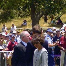 Prime Minister John Howard, Premier Bob Carr and Helena Carr at the ceremony celebrating the Centenary of the Federation of Australia