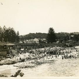 Coogee Beach, facing North, showing wooden dressing sheds