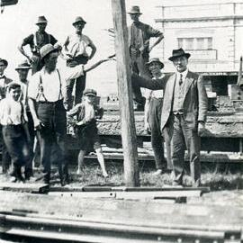 Male workers laying the first tramway at Maroubra Junction
