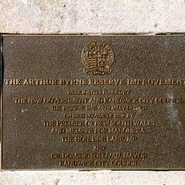 Plaque for the improvements at Arthur Byrne Reserve