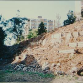 Embankment in Fred Hollows Reserve with Bligh Place towers behind