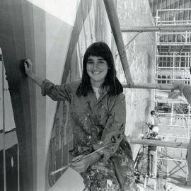 Artist David Humphries and Vikki Bliss working on the Opera House forecourt mural