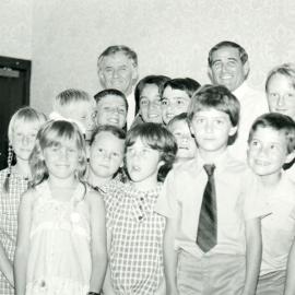 Mayor John Buchanan and Alderman Charles Matthews with local school children