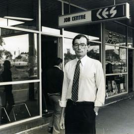 Bob Carr outside the Maroubra Job Centre