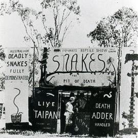 Entrance of a travelling snake show