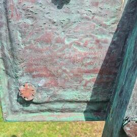 Inscription on reverse of Christo the Artist Sculpture