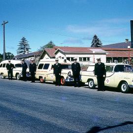Ambulance Officers and cars outside the Eastern Suburbs District Ambulance Station