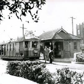 Tram at a tram stop in Maroubra Junction