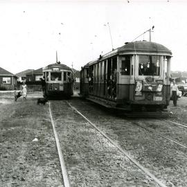 Two Maroubra trams passing on the tracks