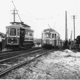 Two trams passing on Anzac Parade
