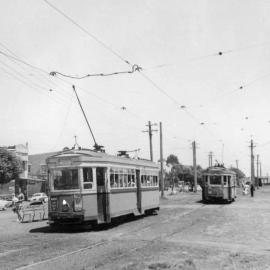 Two Trams on Anzac Parade near Irvine Street