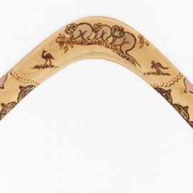 Boomerang with pyrography design, made by Uncle Laddie Timbery