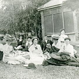 Picnic scene on the grounds of Cliffbrook house